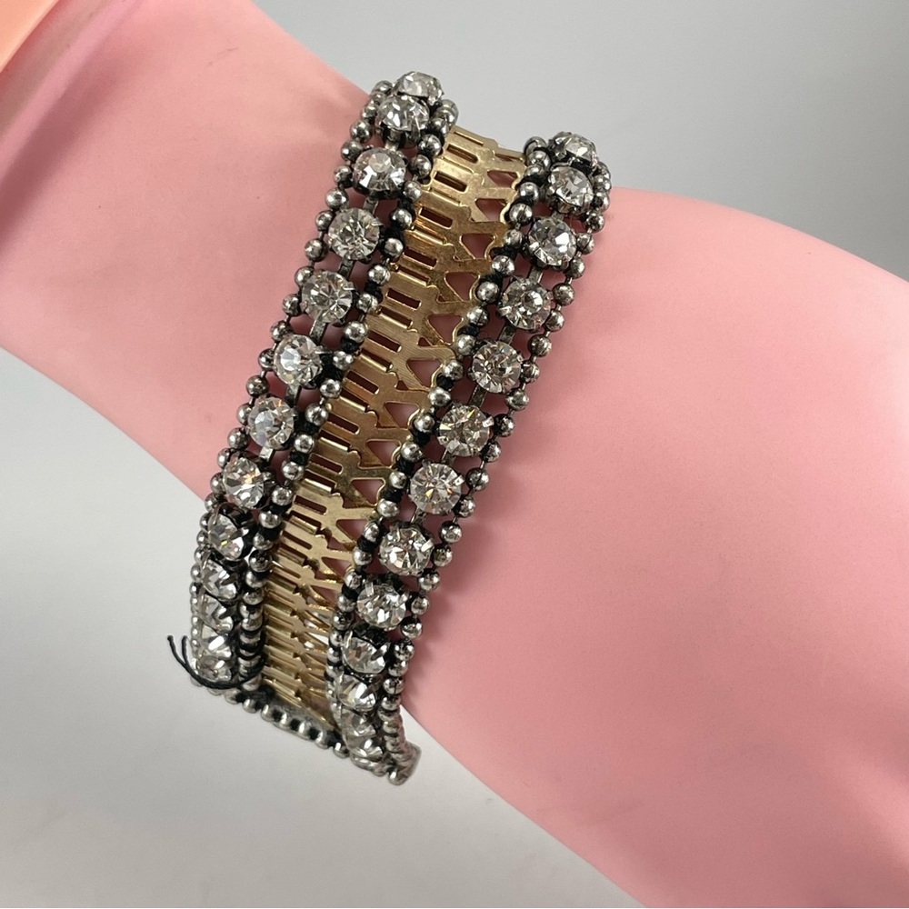STELLA & DOT UINIQUE RHINESTONE SILVER/GOLD TONE BRACELET